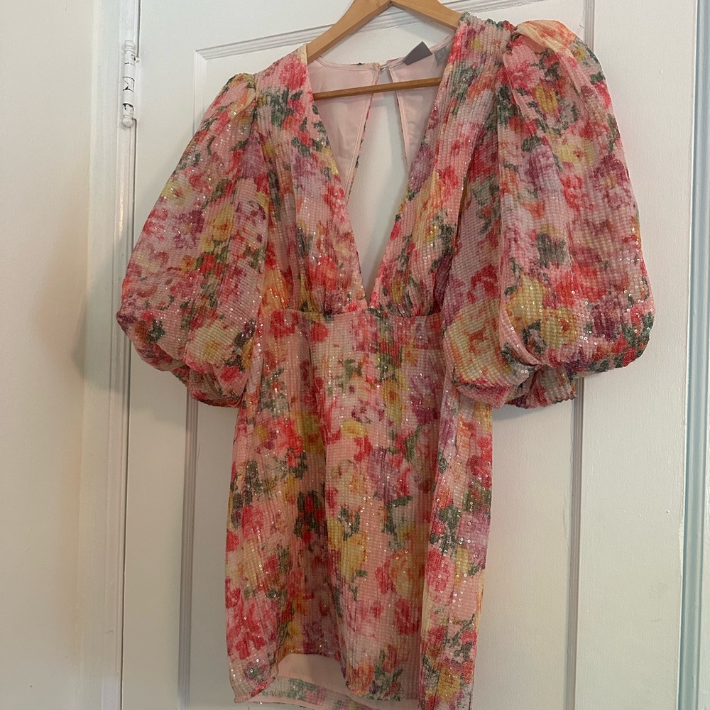 ASOS Pink Ruffled Puff Sleeve Dress